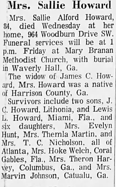 Obituary for Sallie Alford Howard (Aged 84) - 