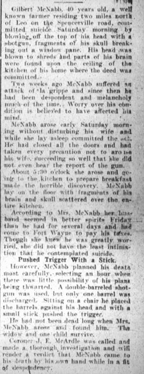 Article about the suicide of Gilbert McNabb - 8 Apr 1916